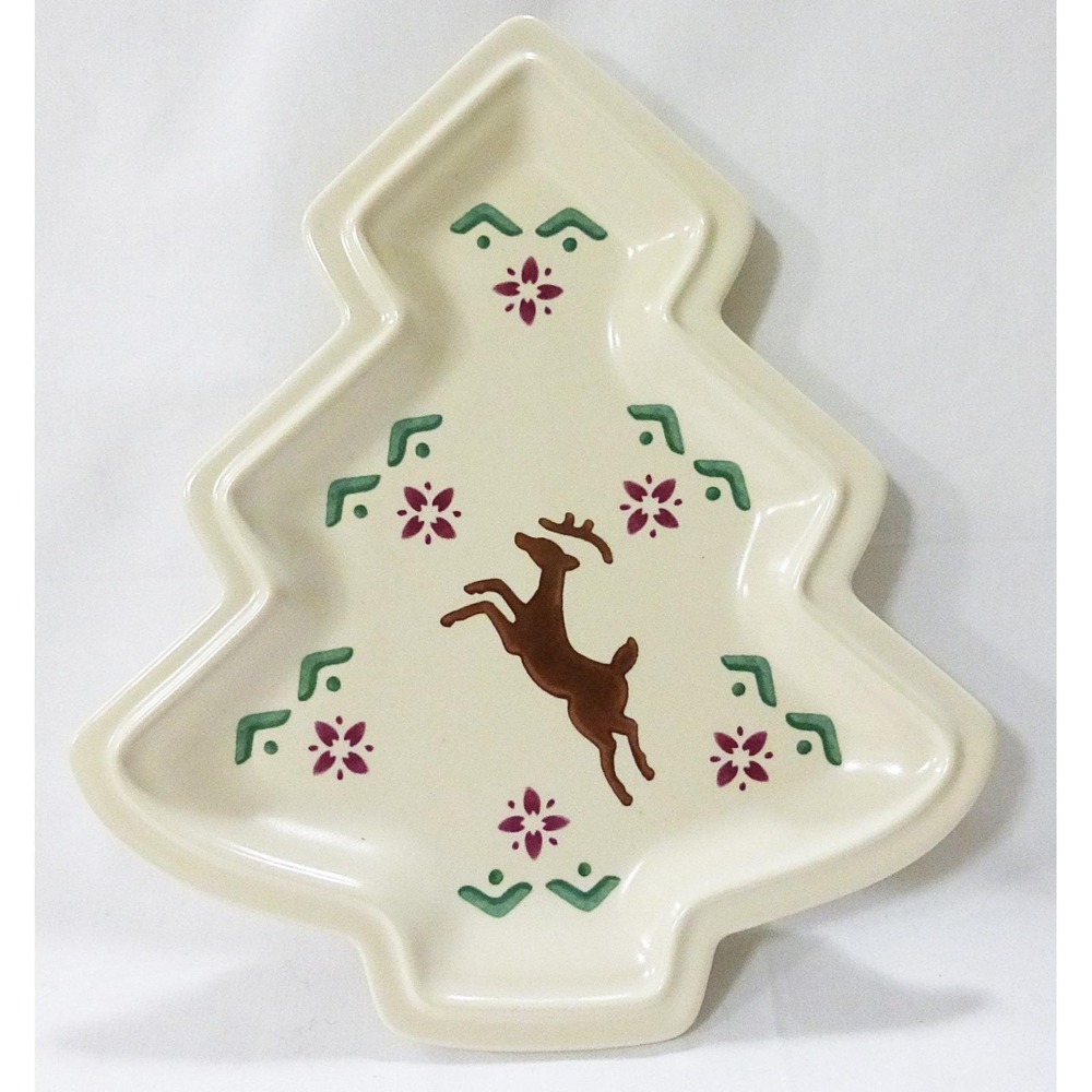 Pfaltzgraff nordic christmas tree dish serving plate 1997 reindeer‎ pansies